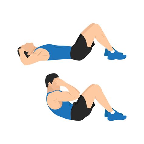 Man doing sit ups exercise. Abdominals exercise flat vector illustration isolated on white ...
