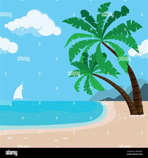 Tropical Hawaii beach background with palm trees, sea, sailboat Stock Vector Image & Art - Alamy