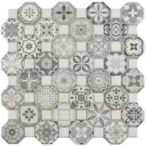 Affinity Tile FOSTESGR Tesseract - 12-1/4" Sheet | Build.com | Ceramic floor, Octagon tile, Wall ...