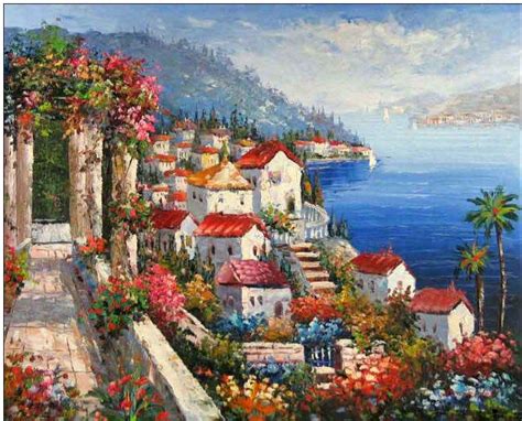 Mediterranean oil painting,Mediterranean Riviera