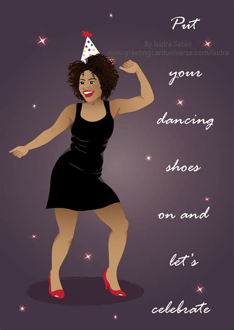 "The dancing queen" Birthday card for woman has a happy and beautiful black woman with n ...