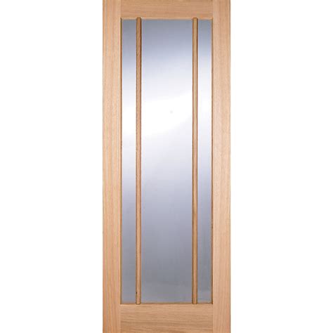 a wooden door with glass panels and a mirror on the top half of each door