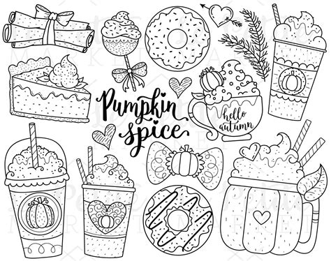 Pumpkin spice clipart images digital stamps autumn clipart foods donuts frappe coffee pumpkin ...