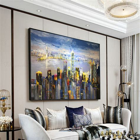 Hong Kong Cityscape Abstract Painting Canvas Wall Art Picture - Etsy