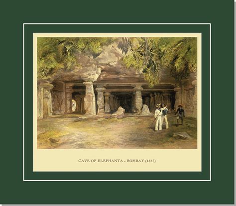 Lithograph- Cave of Elephanta - Bombay 100 Years Ago