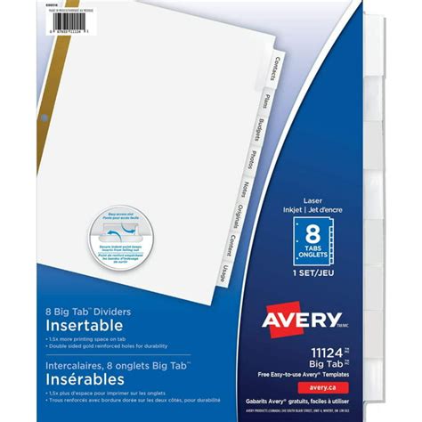 Avery 8-Tab Binder Dividers, Insertable Clear Big Tabs, 1 Set (11124 ...