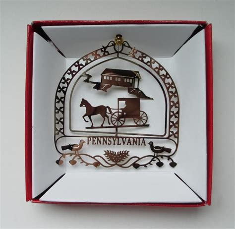 Pennsylvania Amish Christmas ORNAMENT Horse Buggy Farm Dutch Hearts ...