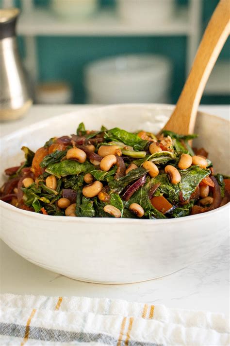 Vegan Black Eyed Peas and Collards with Balsamic Onions