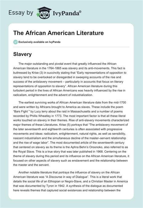 The African American Literature - 605 Words | Essay Example