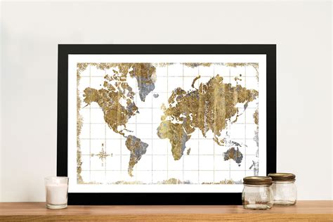 Gold Gilded World Map Canvas Painting Print Wall Art Brisbane Australia