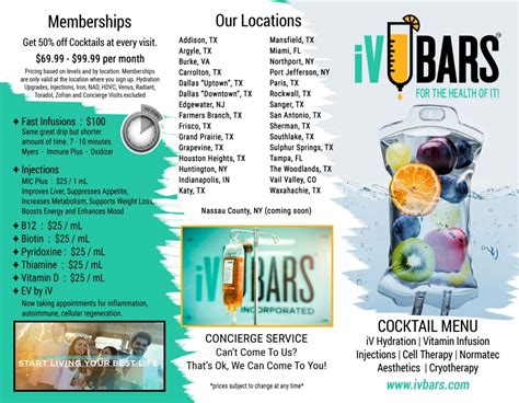 iV Bars Menus (per bundle)- Ami to ship – IV Bars Store