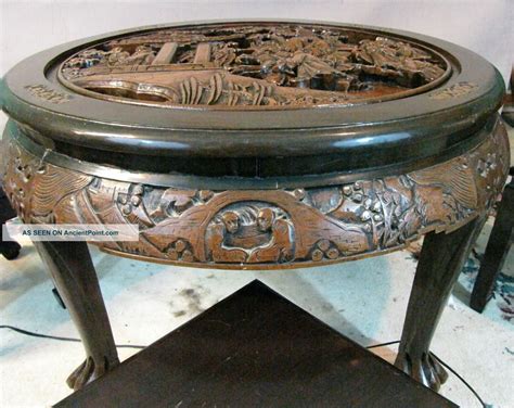 Antique Chinese Hand Carved Wood Tea, Coffee Table With 4 Matching Carved Chairs | Hand carved ...