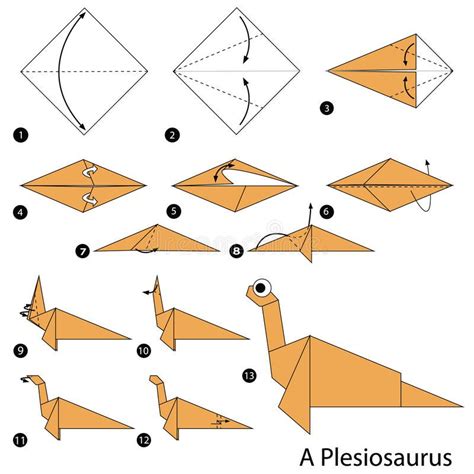 Step by step instructions how to make an origami dinosaur. royalty free illustration Origami T ...