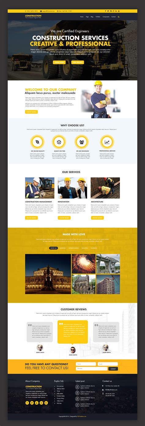 Construction Company Website Template Free PSD | PSDFreebies.com