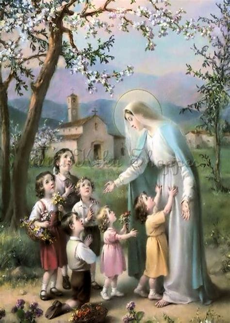 Blessed VIRGIN MARY with CHILDREN Vintage 289. Art Print | Etsy