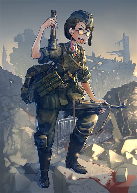 Anime, anime girls, waffen ss, Nazi, German Army, short hair, glasses, World War II, HD phone ...