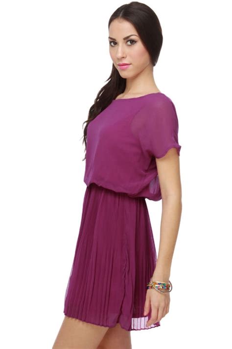 Bright Purple Dress - Pleated Dress - Chiffon Dress - Open Back Dress ...