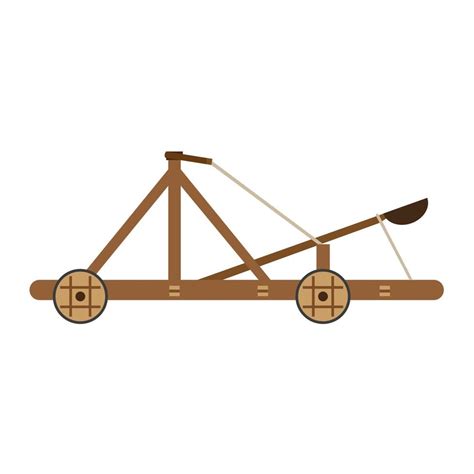 Catapult vector medieval icon illustration isolated wooden old war white weapon ancient siege ...