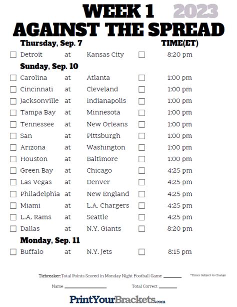 Nfl Week 5 Spreads Printable