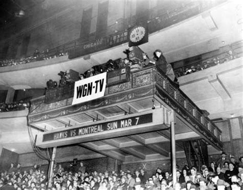 WGN-TV operated from the organ loft at the Chicago Stadium during its first scheduled telecast ...