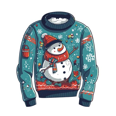 Transparent Ugly Christmas Sweater Vector, Sticker Clipart Snowman ...