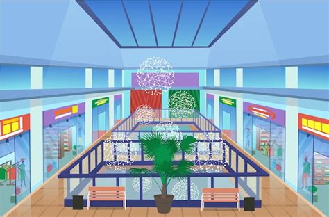 Premium Vector | Shopping Mall Interior with plants and benches, modern ...