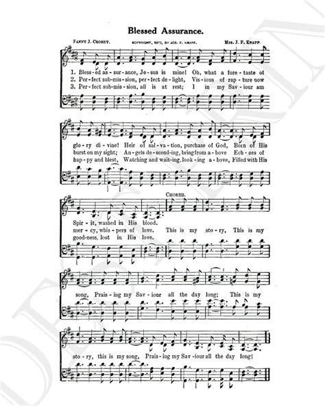 Blessed Assurance Jesus is Mine Hymn Lyrics Hymnal Sheet Sheet Music ...