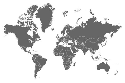 High resolution grey map of the world split into individual countries ...