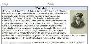 Dorothea Dix Biography Quick Read: 1 Page Reading with Questions