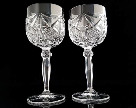 Vintage Lead Crystal Wine Glasses Goblets Set of 2 / Very