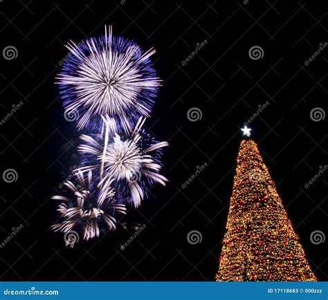 Fireworks Christmas Eve Tree Santa Stock Image - Image of ball, golden ...