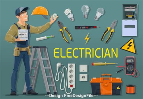 Cartoon electrician professional and tool kit vector free download