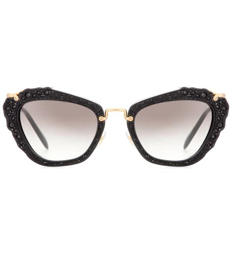 Miu miu Embellished Cat-eye Sunglasses in Black | Lyst