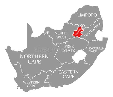 Gauteng Red Highlighted in Map of South Africa Stock Illustration - Illustration of geography ...