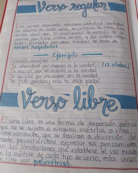 Tipos de versos | Apuntes de lengua, Libreta de apuntes, Verso libre