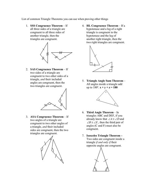 List Of Triangle Congruence Theorems