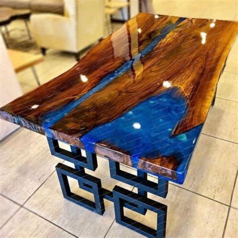 Wooden Epoxy Dining Table Top / Resin Table, Blue River Table, Epoxy ...