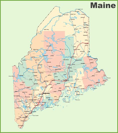 Road map of Maine with cities