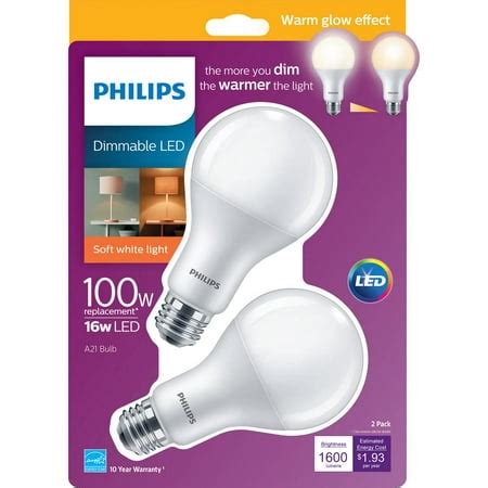 Philips 100W Equivalent Soft White A21 Dimmable Warm Glow LED Light Bulb (2-Pack) - Walmart.com
