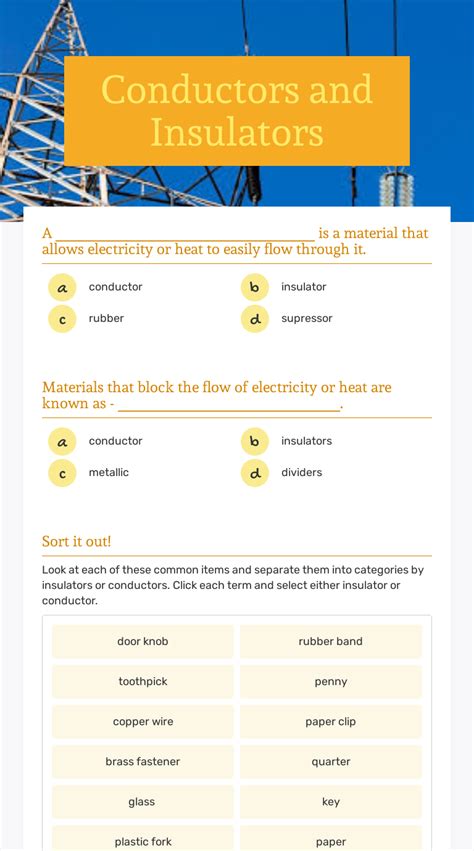 Conductors And Insulators Worksheet – E Street Light