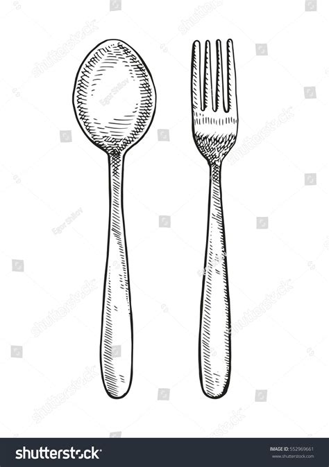 Spoon Fork Drawing Vector Illustration Stock Vector (Royalty Free ...