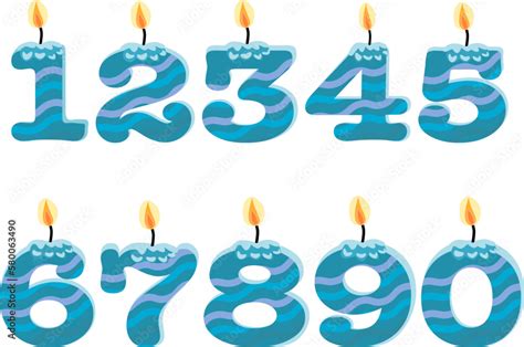 Blue wave Birthday candles in the form of numbers. Template set of symbols for invitation to the ...