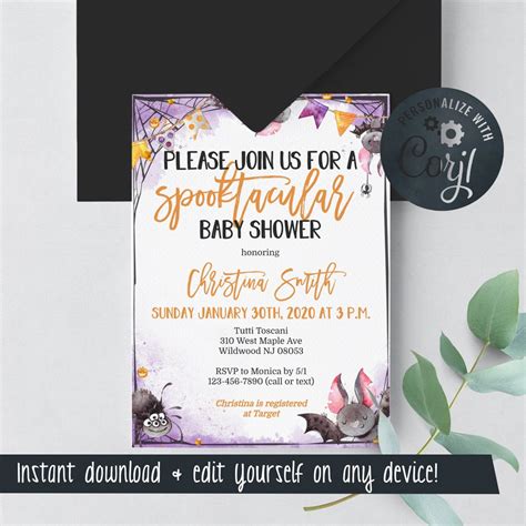 Halloween Baby Shower Invitation Template Editable Template Edit ...