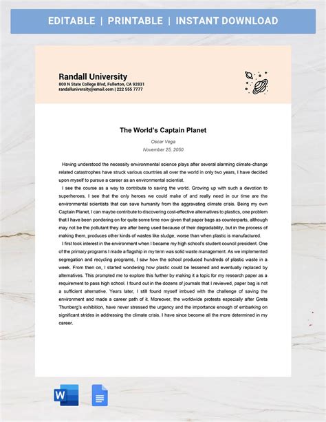 Scholarship Self Introduction Essay - Google Docs, Word | Template.net