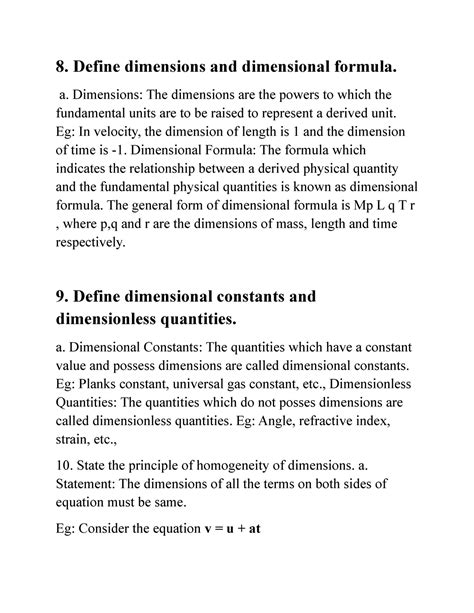 Dimensions and dimensional formula - 8. Define dimensions and ...