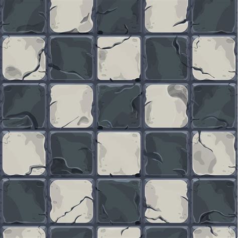 Chessboard black and white tile, bricks game background in cartoon style, seamless textured ...
