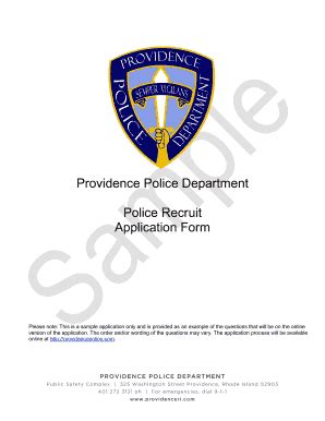 Fillable Online Providence Police Department Police Recruit Application ...