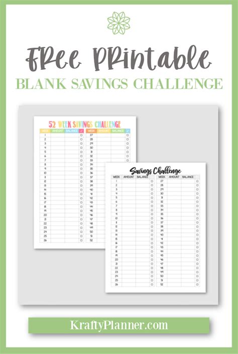 Free Printable Blank 52 Week Savings Challenge — Krafty Planner | 52 ...