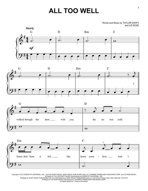 All Too Well | Sheet Music Direct