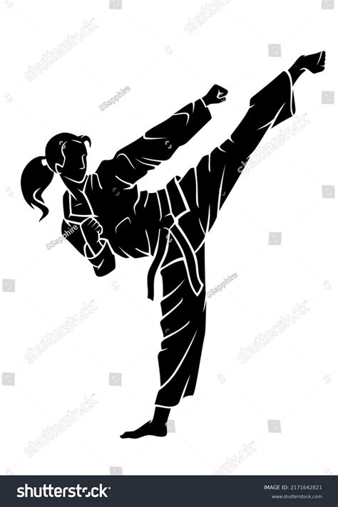 Female Taekwondo High Kick Silhouette Stock Vector (Royalty Free ...